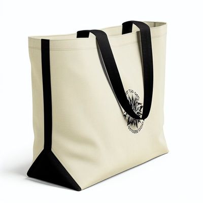 Custom Logo Printed Zippered Canvas Tote Bag Met PP Lining Voor Gepersonaliseerde Winkelen